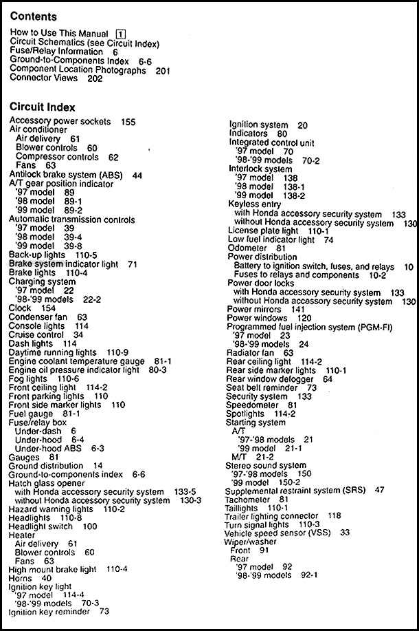 1997-2001 Honda CR-V Electrical Troubleshooting Manual ... 2001 cr v door wiring diagram 