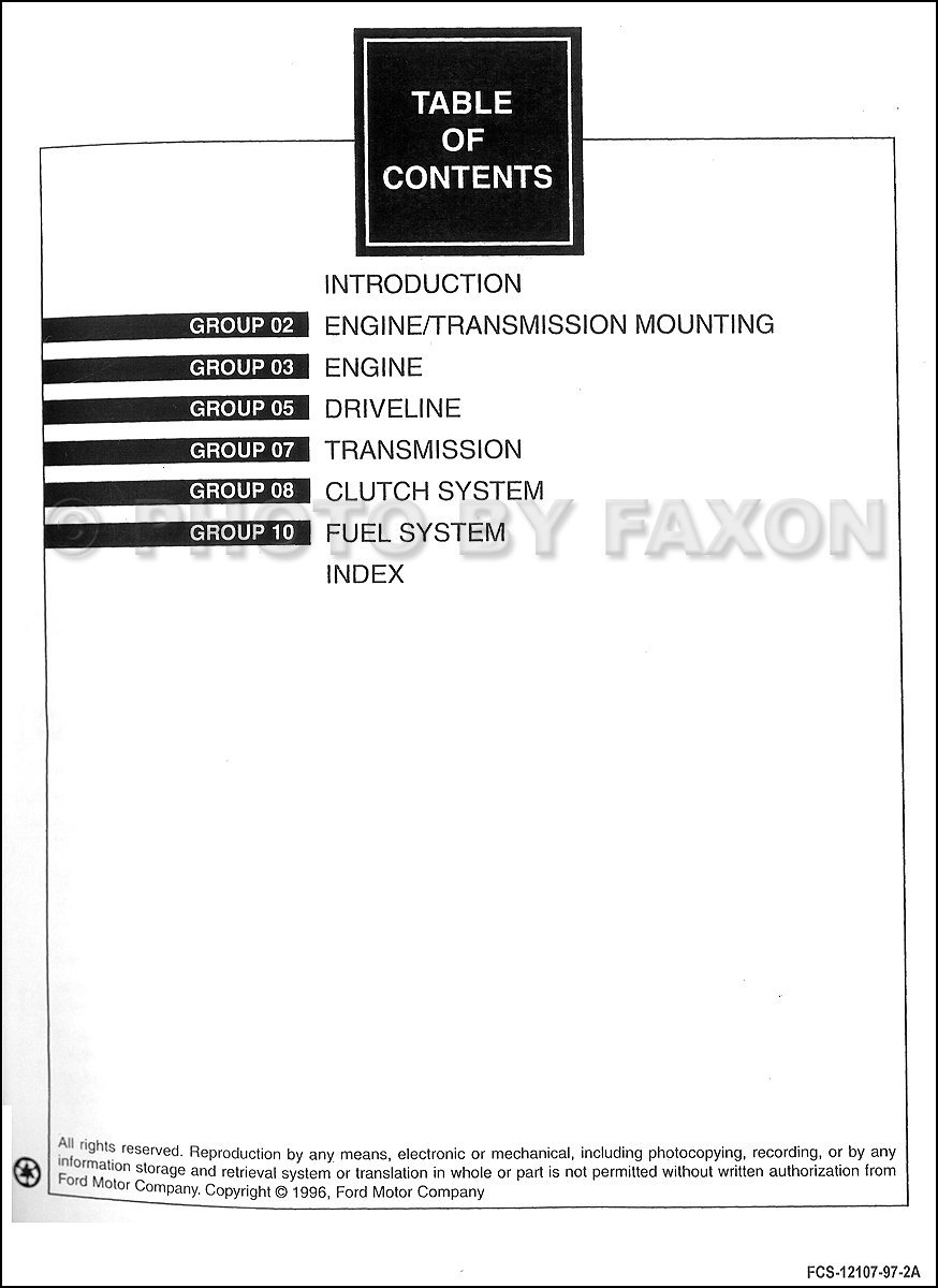 1997 Ford F-250 HD F-350 F-Super Duty Service Manual 2 · Table of Contents Page 1 · Table of Contents Page 2