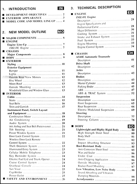1997 Lexus ES 300 Features Manual Original