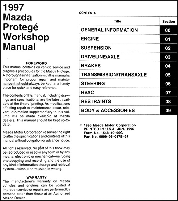 1997 Mazda Protege Repair Shop Manual Original