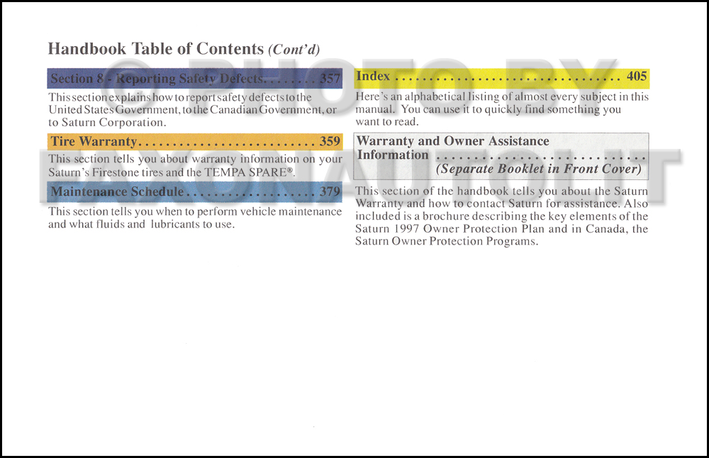 1997 Saturn Owner's Manual Original