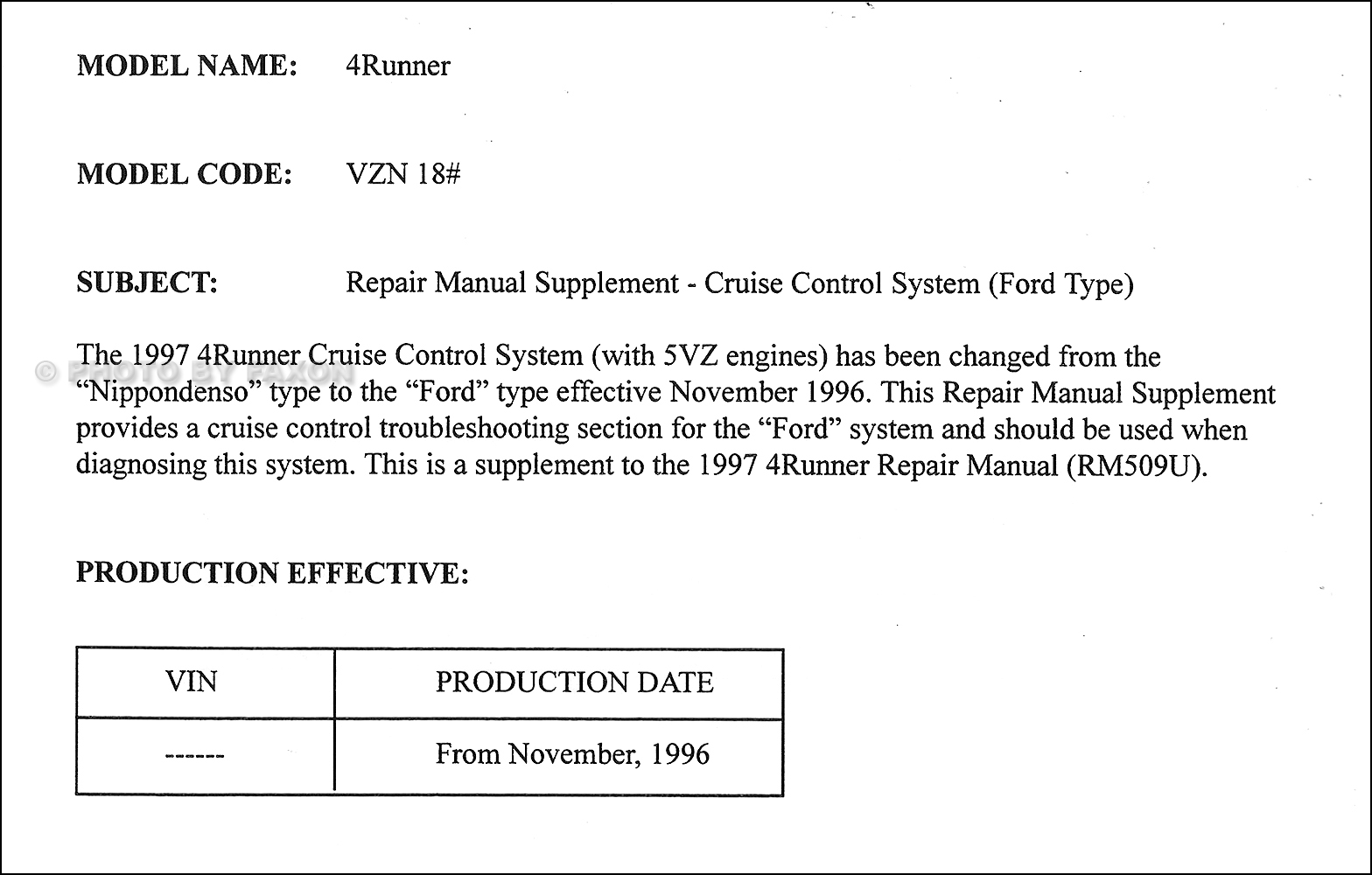 1997 Toyota 4Runner Repair Manual Original · Table of Contents