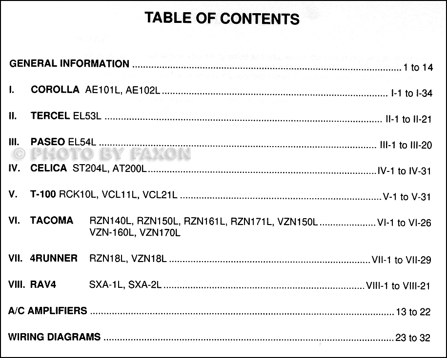 1997 Toyota A/C Installation Manual Original Corolla Tercel Paseo