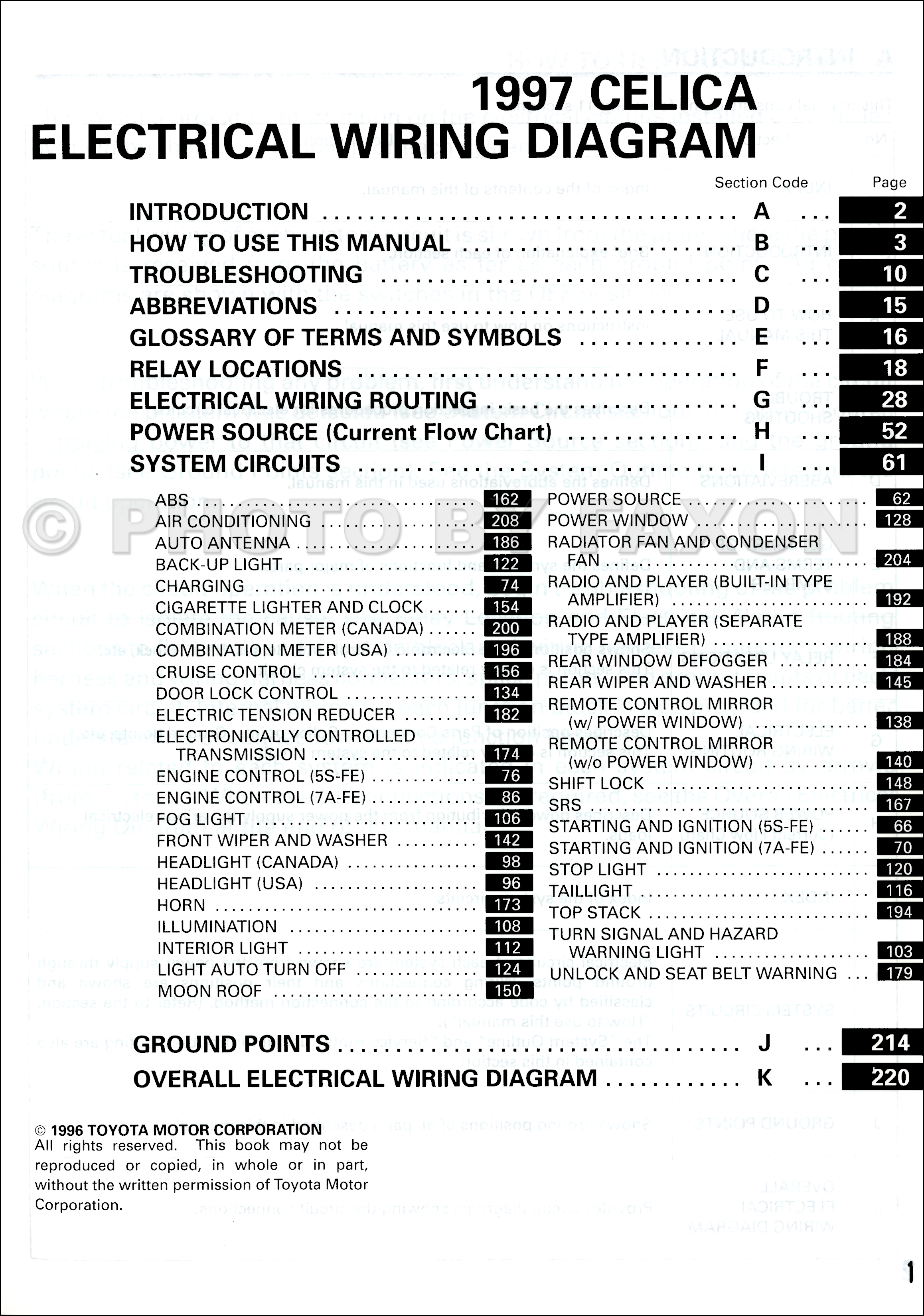 1997 Toyota Celica Wiring Diagram Manual Original