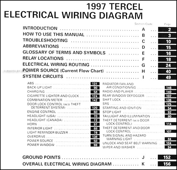 1997 Toyota Tercel Wiring Diagram Manual Original