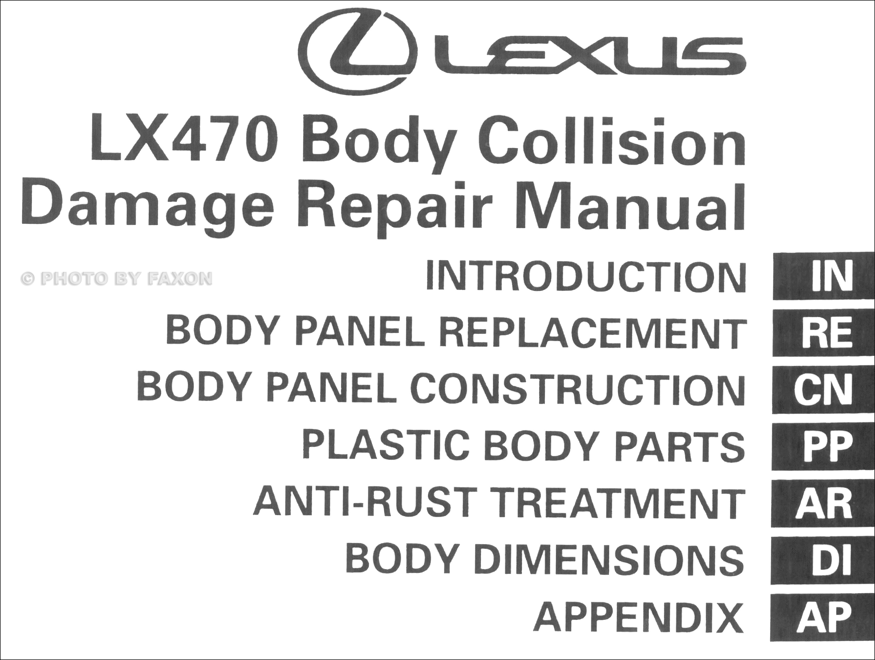 ... Lexus LX 470 Body Collision Repair Manual Original. click on thumbnail to zoom