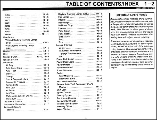 1998 Ford Escort ZX2 Coupe Electrical & Vacuum Troubleshooting Manual