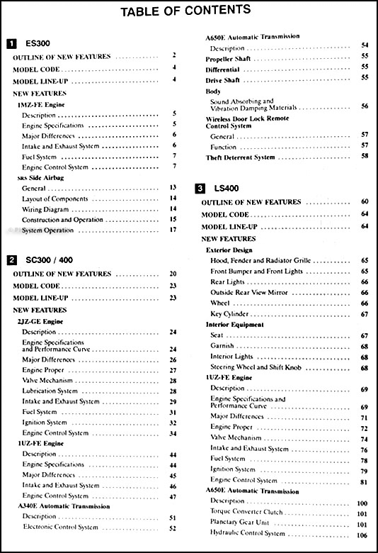 1998 Lexus ES SC and LS Features Manual Original