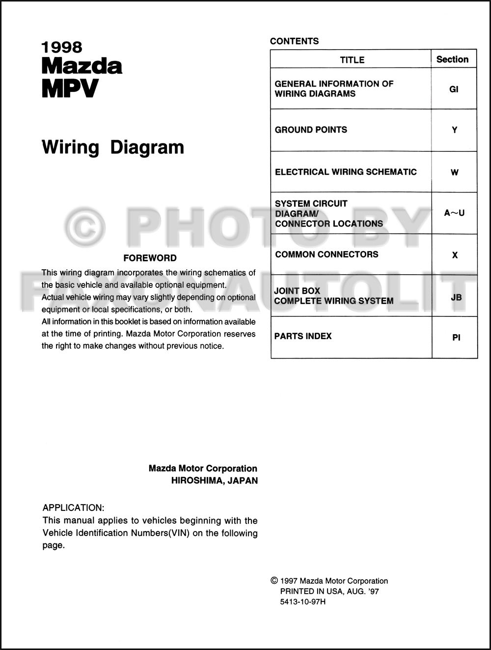 1998 Mazda Mpv Wiring Diagram Manual Original