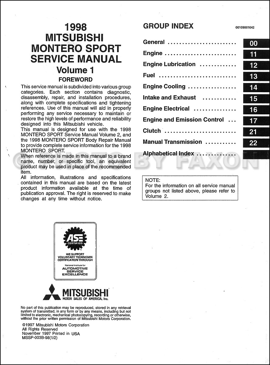 1998 Mitsubishi Montero Sport Repair Shop Manual Set Original