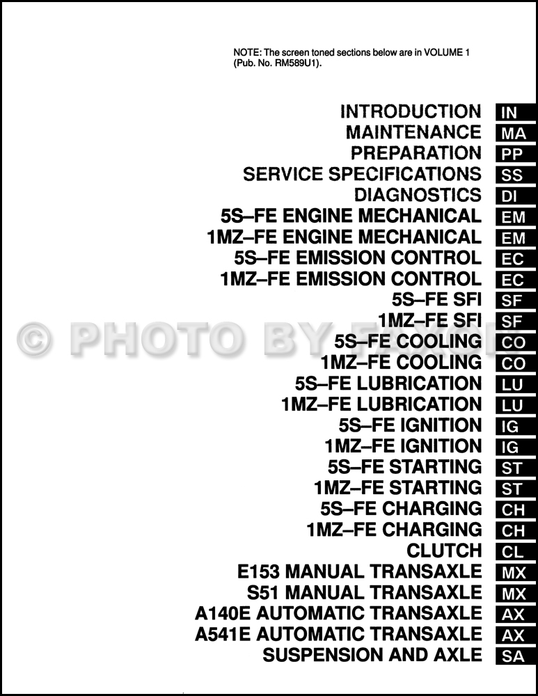 1998 Toyota Camry Repair Shop Manual 2 Volume Set Original