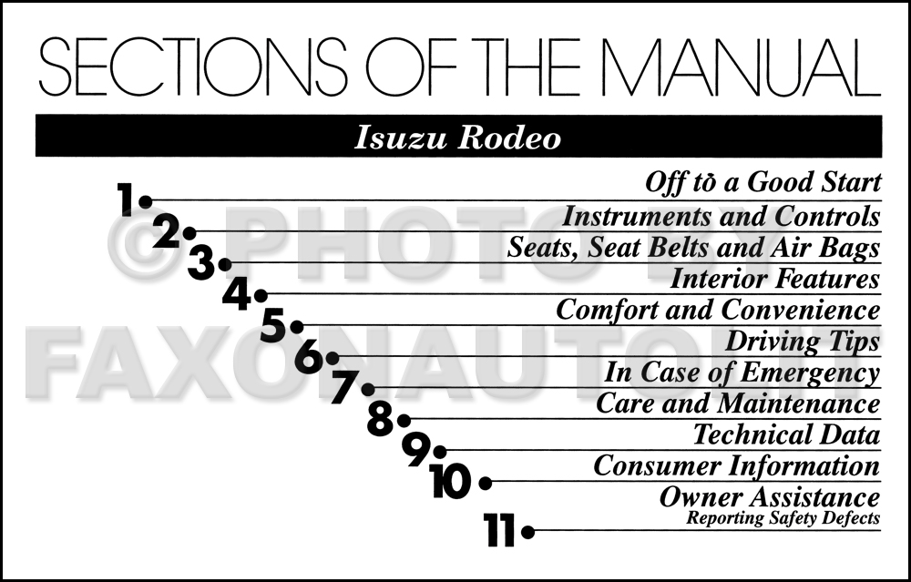 1999 Isuzu Rodeo Owner's Manual Original