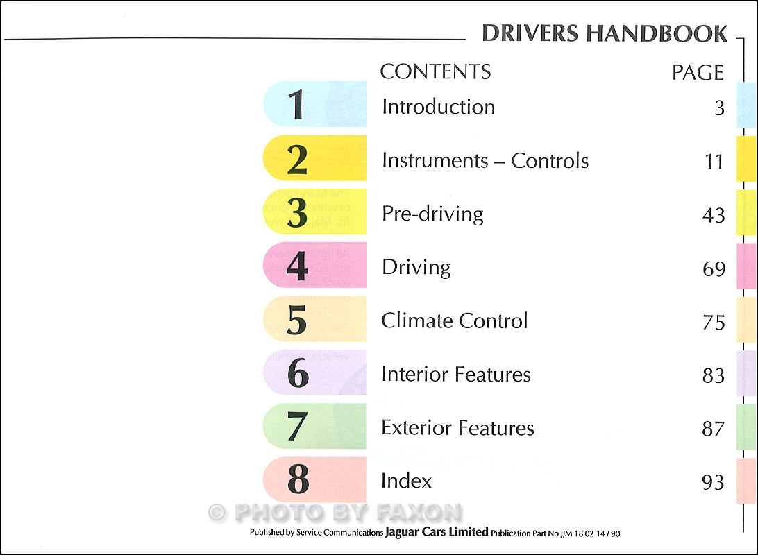 1999 Jaguar XK8 Owner's Manual Original · Table of Contents
