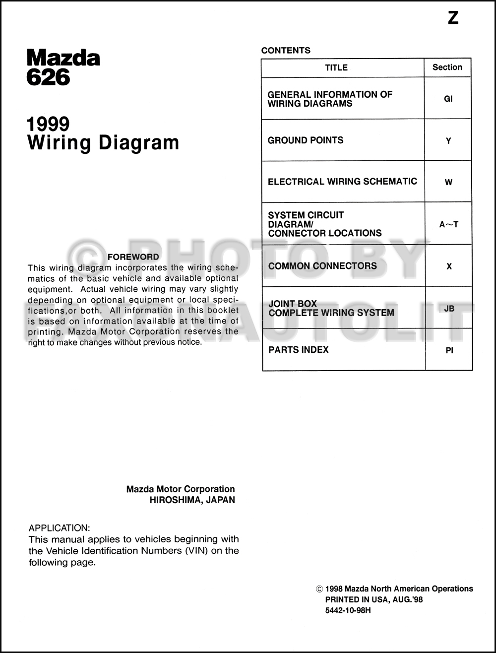 1999 Mazda 626 Wiring Diagram Manual Original