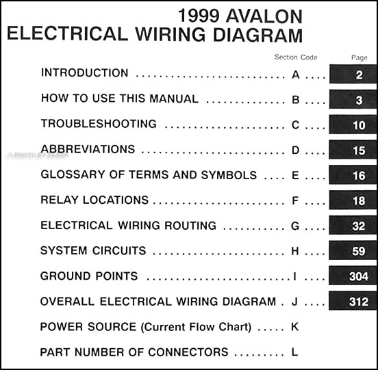 1999 Toyota Avalon Wiring Diagram Manual Original