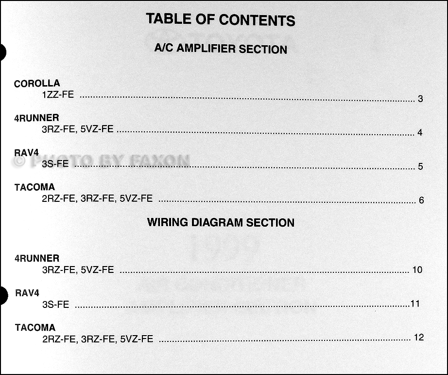 1999 toyota a  c wiring diagram manual original corolla rav4 tacoma 4runner  