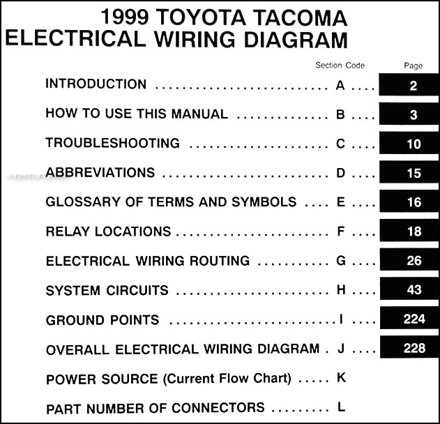 1999 Toyota Tacoma Pickup Wiring Diagram Manual Original