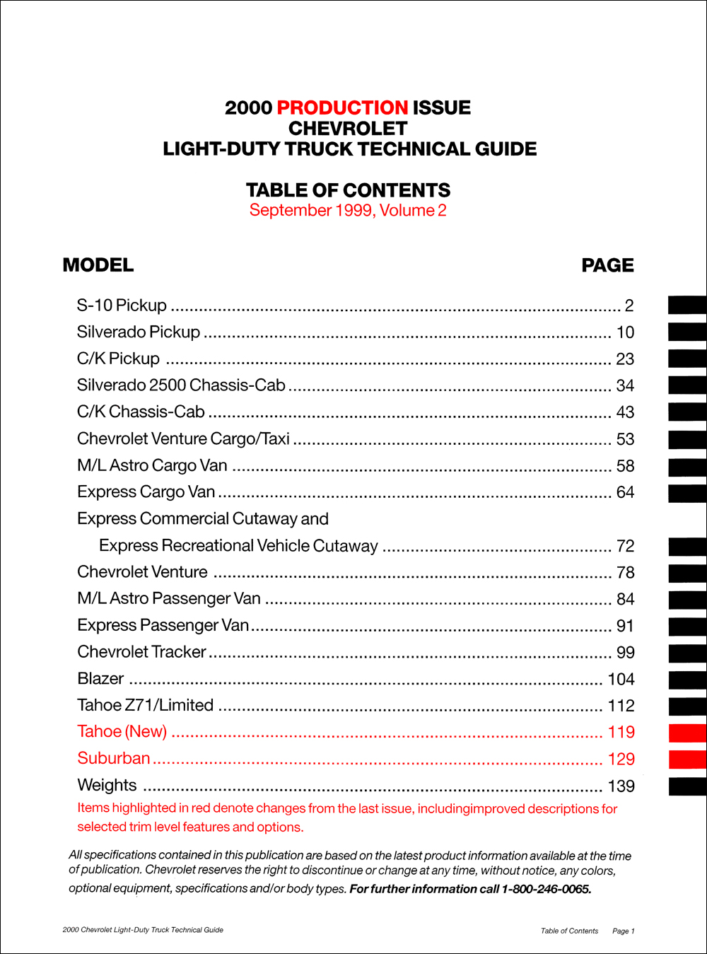 2000 Chevrolet Truck Technical Guide Dealer Album Original Production Issue