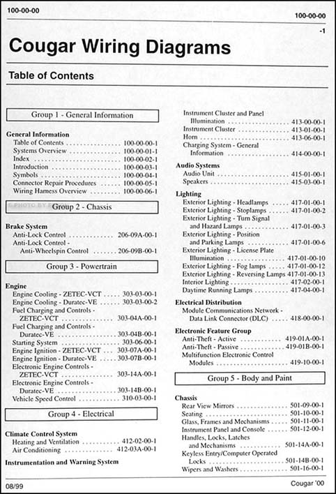 2000 Mercury Cougar Wiring Diagram Manual Original