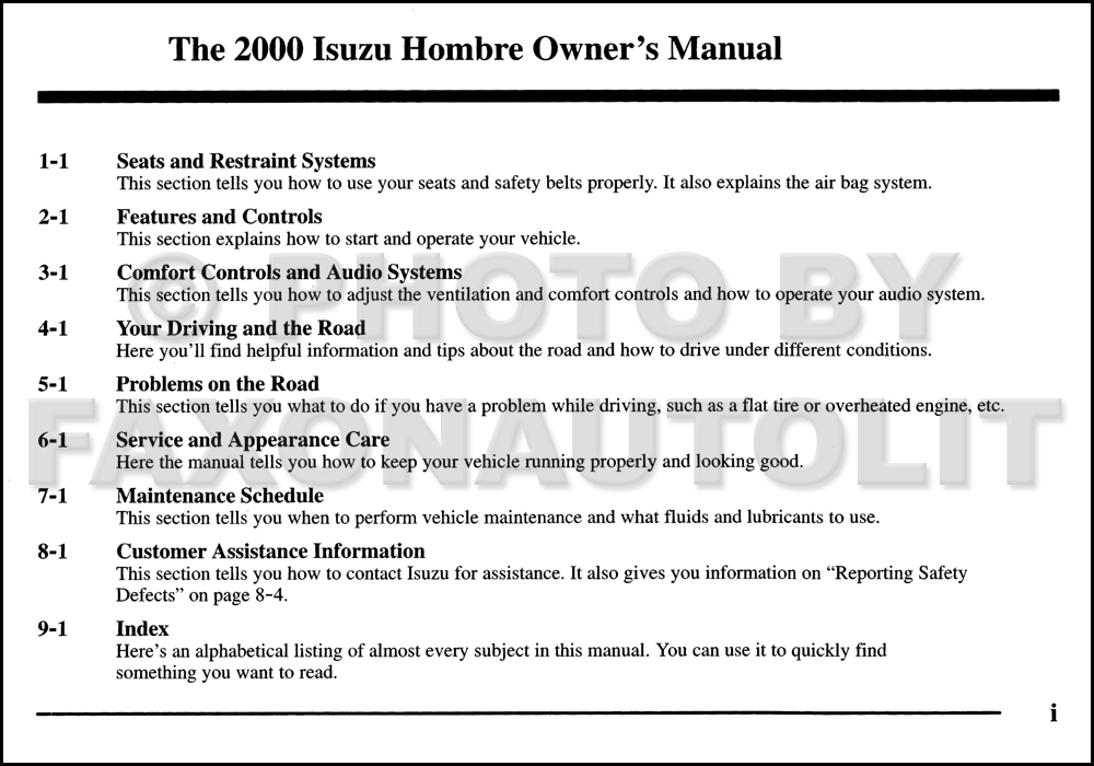 2000 Isuzu Hombre Pickup Truck Owner's Manual Original