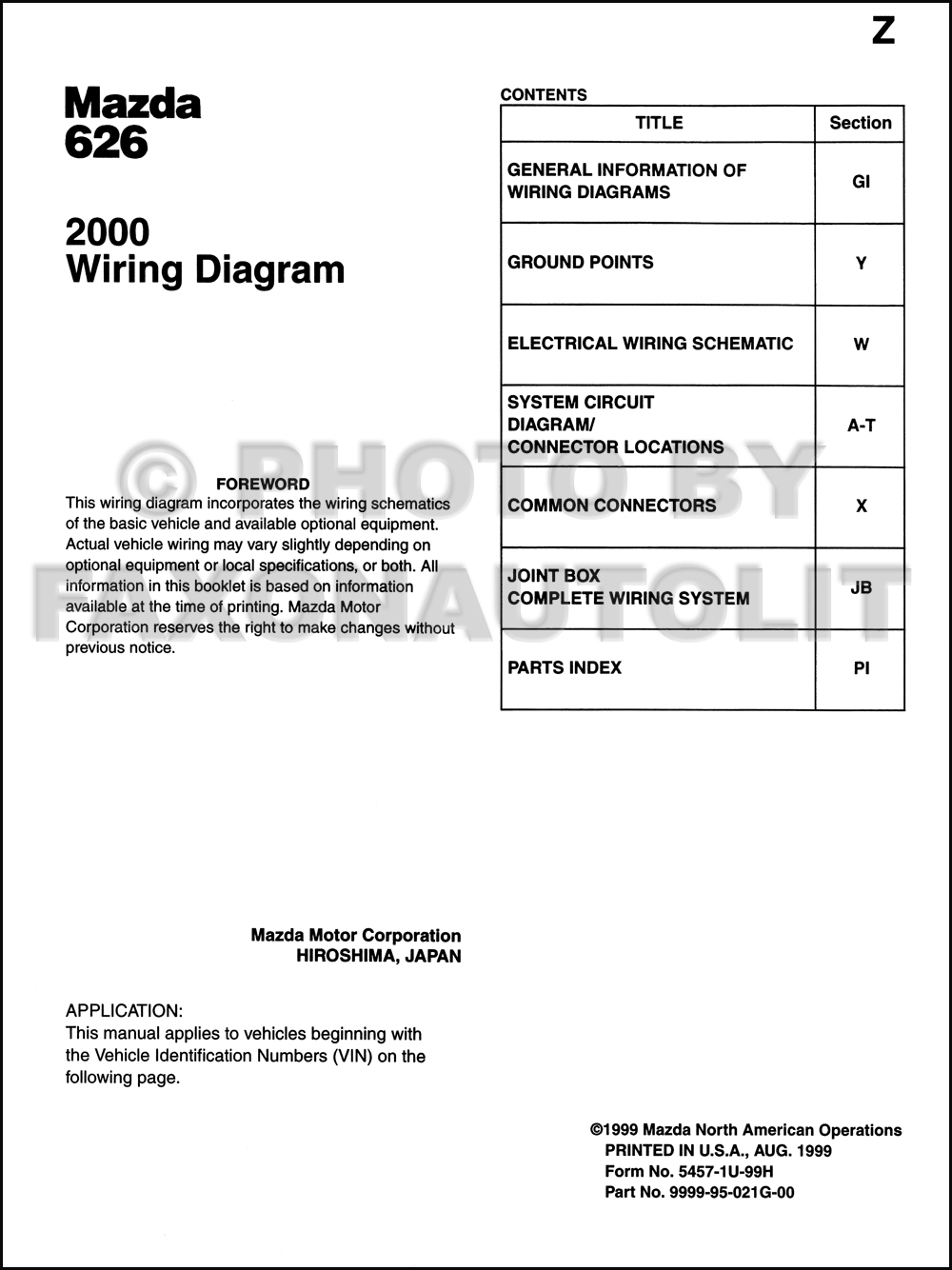 2000 Mazda 626 Wiring Diagram Manual Original