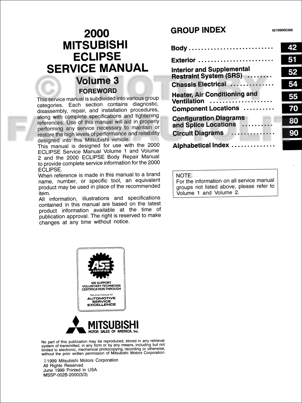 2000 Mitsubishi Eclipse Repair Shop Manual Set Original