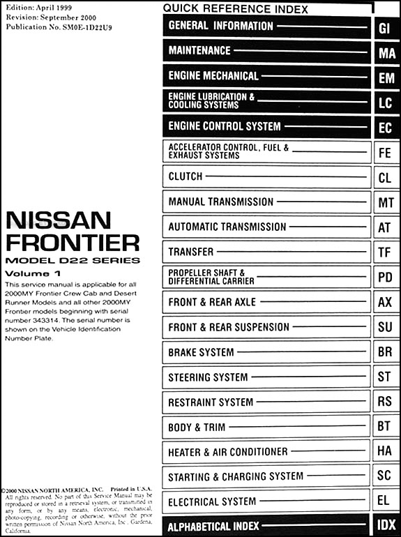 2000 Nissan Frontier Pickup Repair Shop Manual Set Original 87 pathfinder wiring diagram 