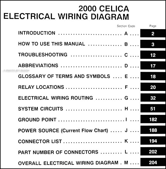 2000 Toyota Celica Wiring Diagram Manual Original