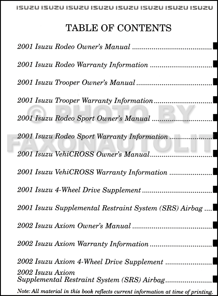 2001 isuzu trooper owners manual