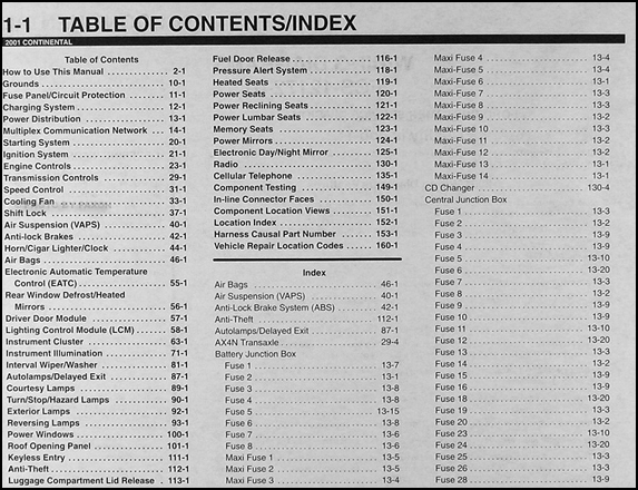 2001 Lincoln Continental Wiring Diagram Manual Original