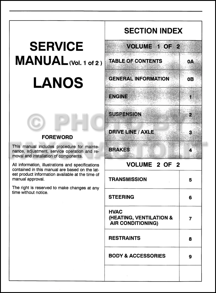 2001 Daewoo Lanos Repair Shop Manual Original 2 Volume Set