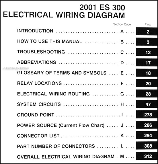2001 Lexus ES 300 Wiring Diagram Manual Original