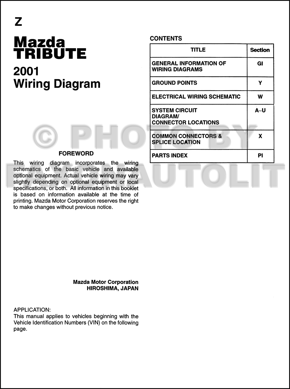 2001 Mazda Tribute Wiring Diagram Manual Original