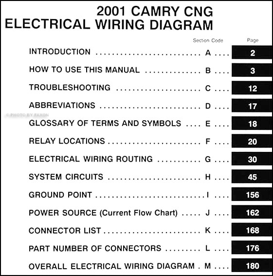 2001 Toyota Camry CNG Wiring Diagram Manual Original