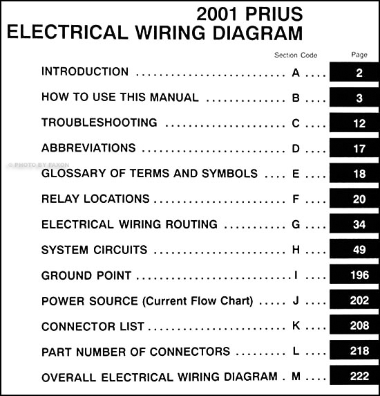 2001 Toyota Prius Wiring Diagram Manual Original