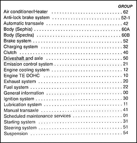 2002 Kia Spectra Repair Shop Manual Original
