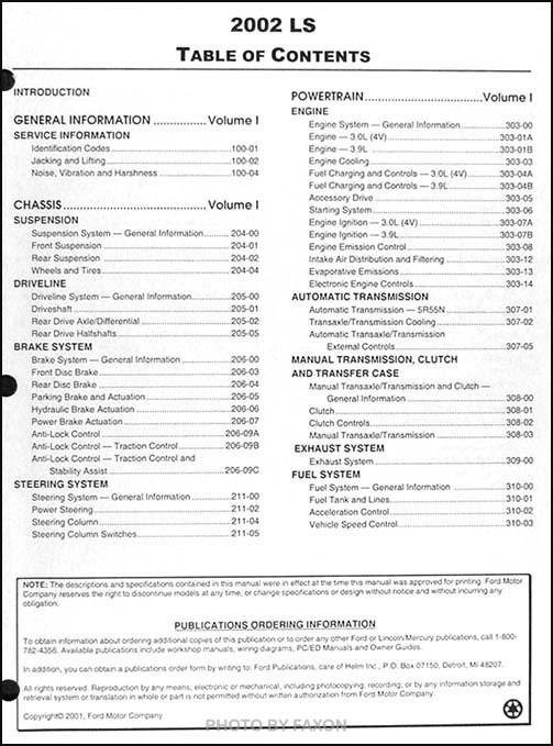 2002 Lincoln LS Repair Shop Manual Original 2 Volume Set