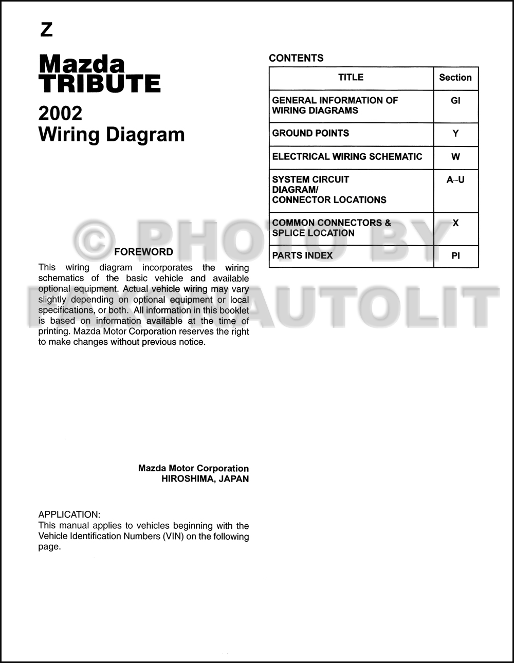 2002 Mazda Tribute Wiring Diagram Manual Original