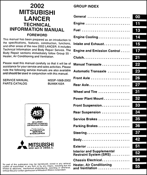 20022007 Mitsubishi Lancer Body Manual Original