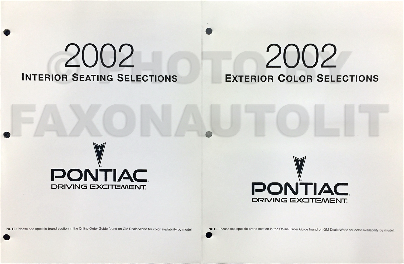 2002 Pontiac Color & Upholstery Folder Set Original