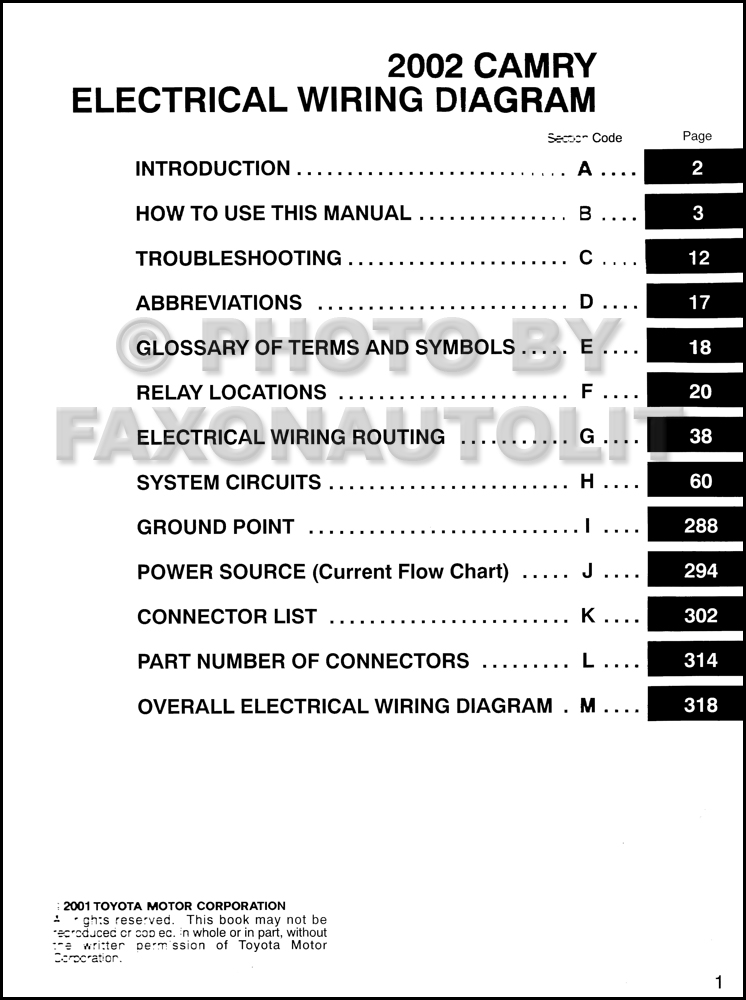 2002 Toyota Camry Wiring Diagram Manual Original