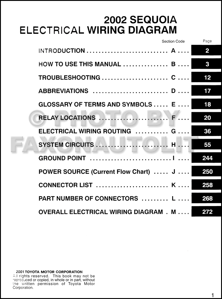 2002 Toyota Sequoia Wiring Diagram Manual Original