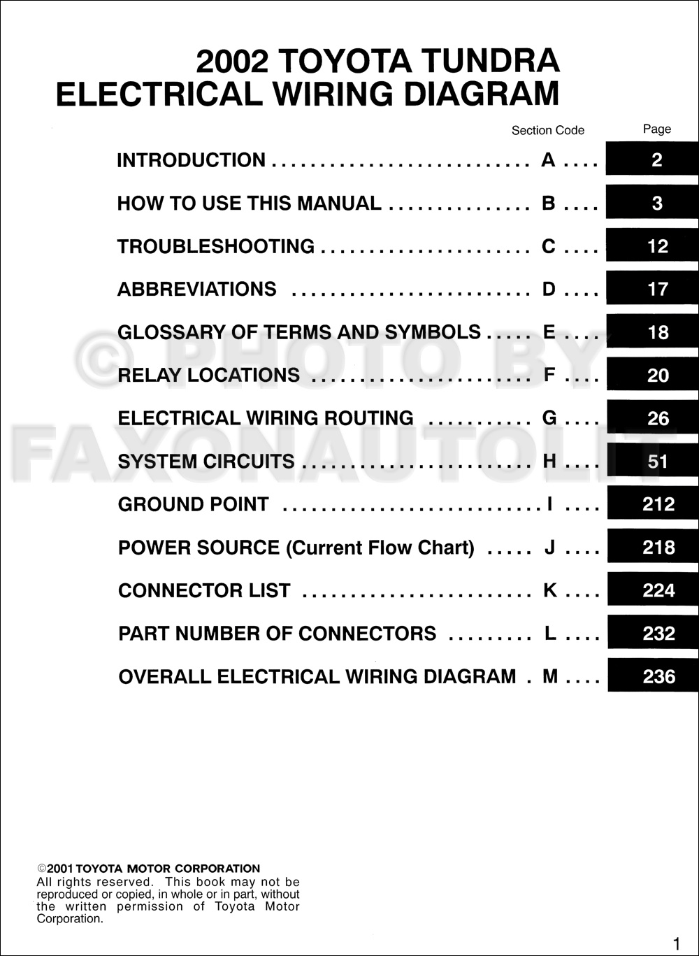 2002 Toyota Tundra Wiring Diagram Manual Original