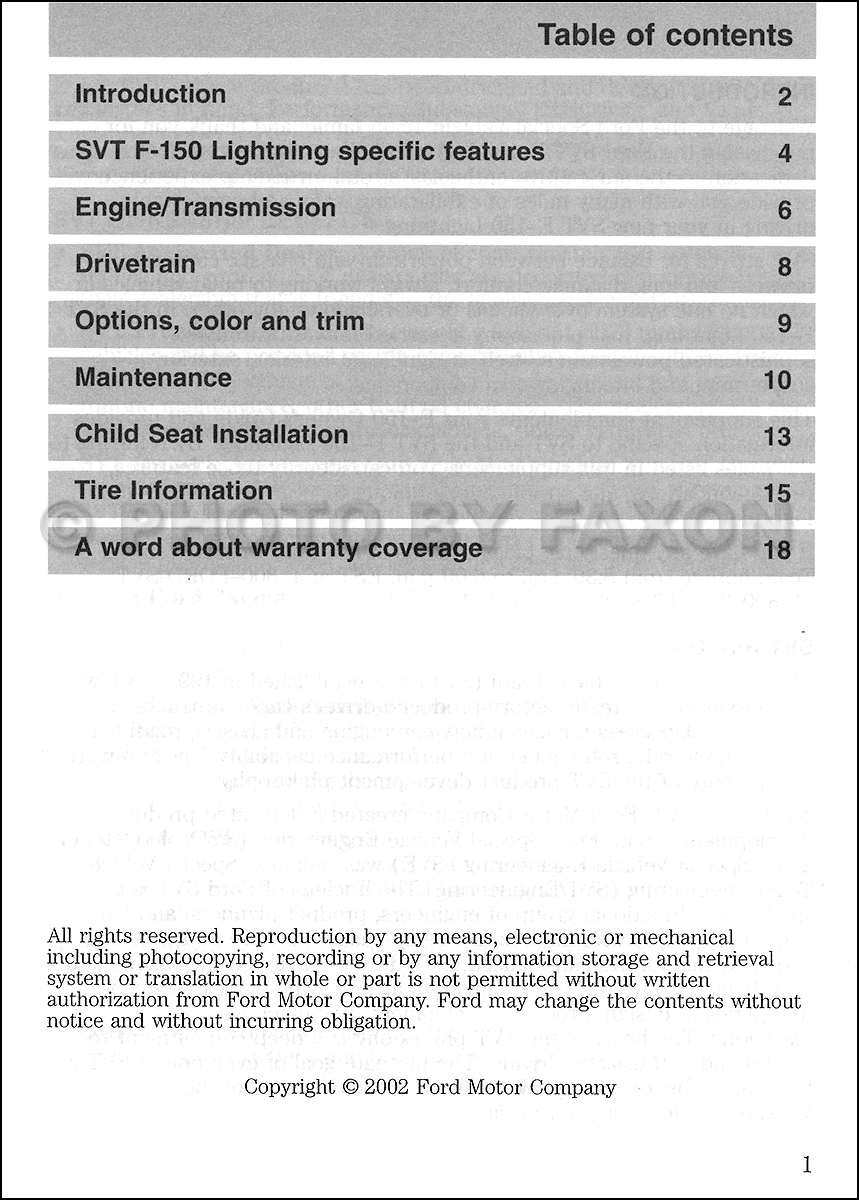 2003 Ford F-150 SVT Lightning Pickup Truck Owner's Manual Original Supplement