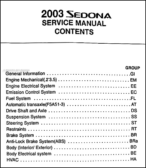 2003 Kia Sedona Repair Shop Manual Original