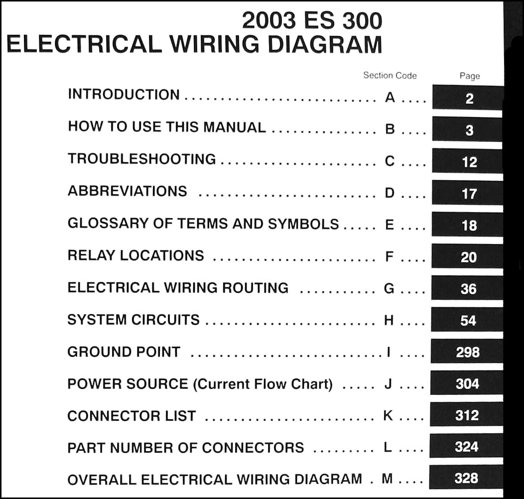 2003 Lexus Es 300 Wiring Diagram Manual Original