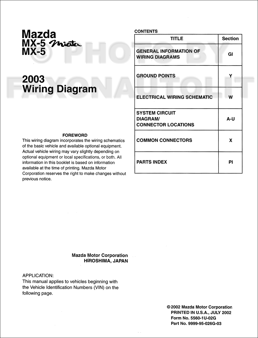 2003 Mazda MX-5 Miata MX-5 Wiring Diagram Manual Original