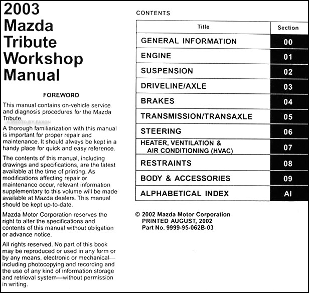 Wiring Diagram PDF: 01 Mazda Tribute Wiring Diagram