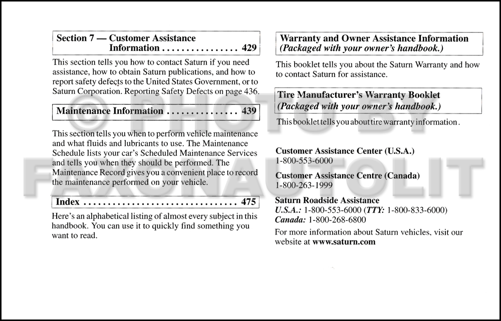 2003 Saturn Vue Owner S Manual Original