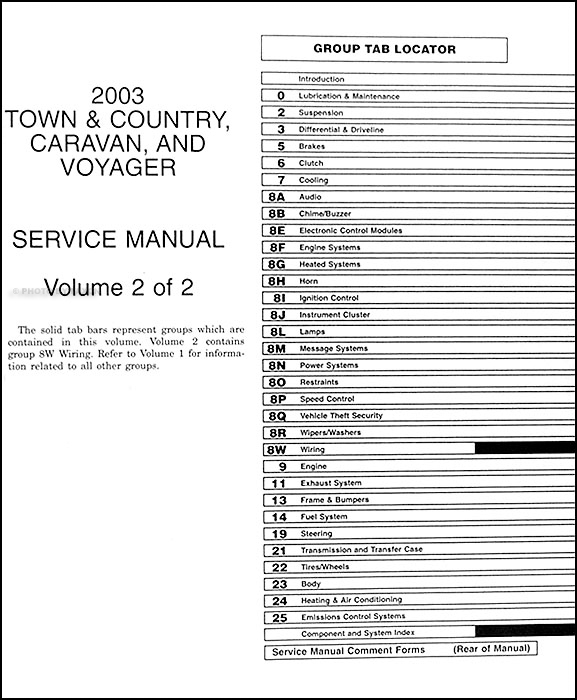 2003 Minivan Repair Shop Manual Original Town Country Caravan Voyager